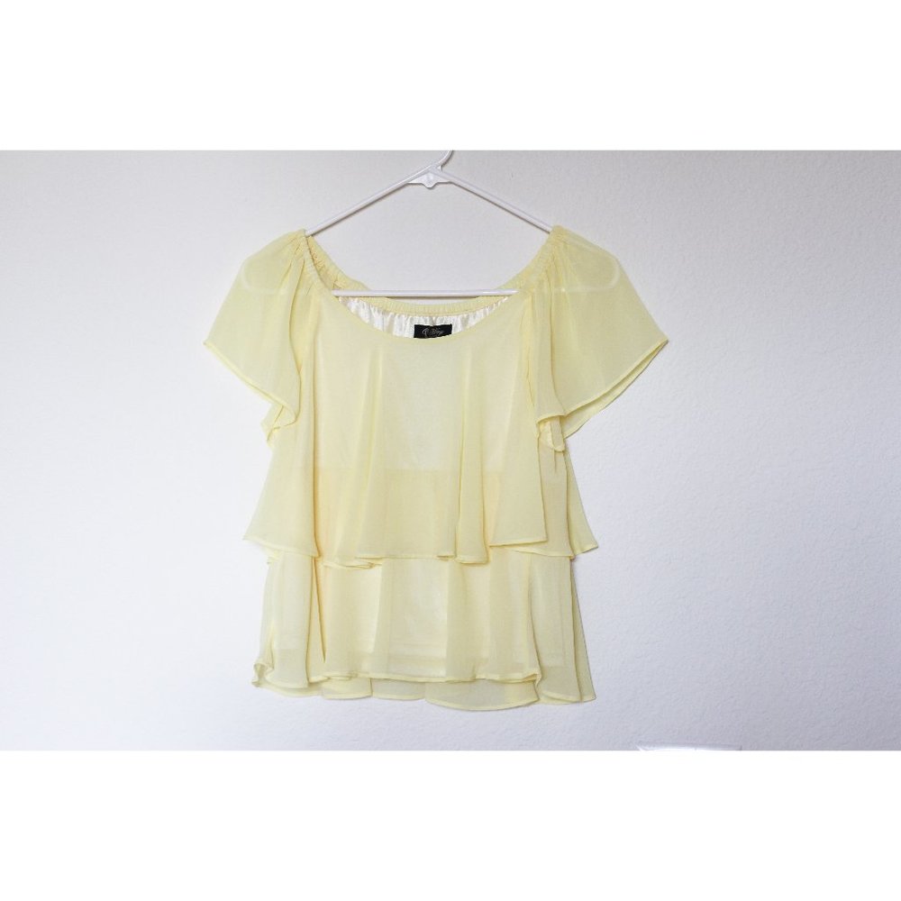 Way Yellow Flowy Two Tier Short Sleeve Crop Top S